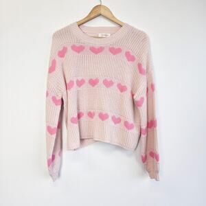 Jessica Simpson Pink Hearts Pullover Sweater Size Medium Coquette Kawaii Pastel